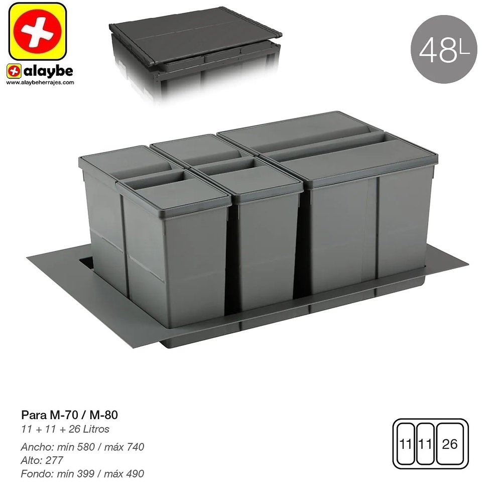 9XL SISTEMA CUBO RECICLAJE CON BASE Y TAPA 310 mm 580/740 mm 399/490 mm 11L+11L+26L CUBOS+BASE+TAPA 700mm 11L+11L+26L CUBOS+BASE+TAPA 310 mm 399/490 mm 580/740 mm 800 MM 