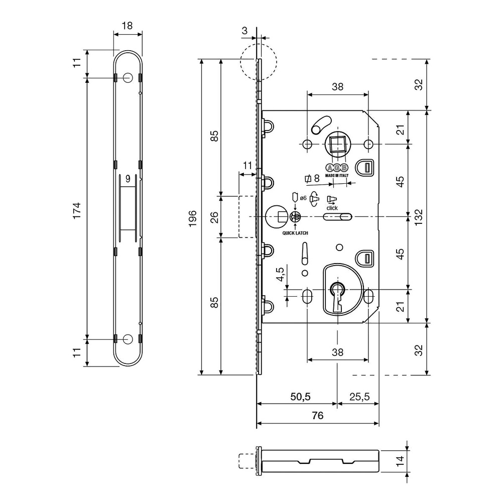 AGB POLARIS 2XT PICAPORTE MAGNETICO DE GOLPE CON BLOQUEO 