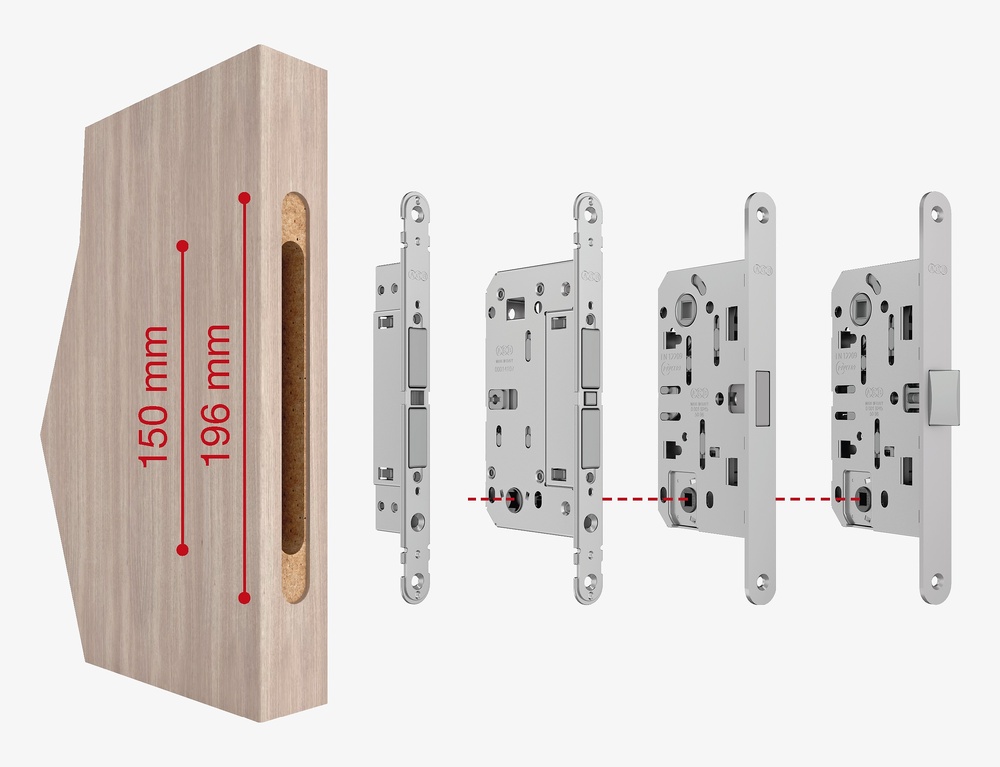 AGB TOUCH RETENEDOR MAGNETICO REGULABLE UN FRESADO, SOLUCIONES INFINITAS! El fresado estandarizado permite elegir entre Touch y una cerradura tradicional, incluso con el marco ya montado o simplemente reemplazando la hoja. En puertas diseñadas específicamente para Touch, la profundidad de fresado puede reducirse considerablemente! Touch y Touch & Close sono compatibili con Polaris 2XT y Mediana Evolution.