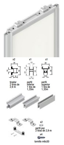 AIR M60 KIT PUERTA DE PASO COLGANTE ALUMINIO PLATA MATE KIT DE 1 PUERTA DE ALUMINIO BASE AIR 2900MM 