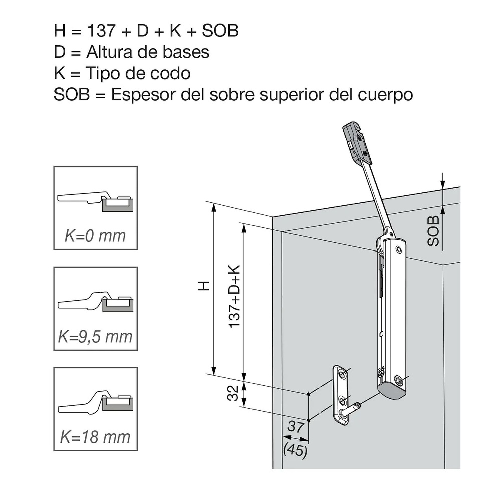 AVENTOS BLUM HK-XS PARA PUERTAS ABATIBLES ASCENDENTES DE PROFUNDIDAD REDUCIDA 