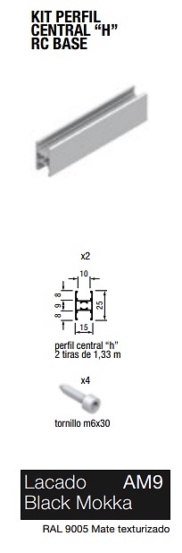 BASE FLOOR KIT PUERTA RUEDA OCULTA CARRIL 75 PARA TABLERO O CRISTAL BLACK MOKKA KIT FERFIL CENTRAL JAPONESA 2X1330MM 