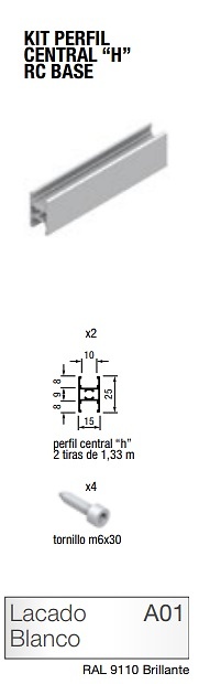 BASE FLOOR KIT PUERTA RUEDA OCULTA CARRIL 75 PARA TABLERO O CRISTAL LACADO BLANCO KIT FERFIL CENTRAL JAPONESA 2X1330MM 