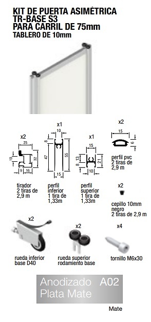 Soporte para balda de cristal - negro anodizado