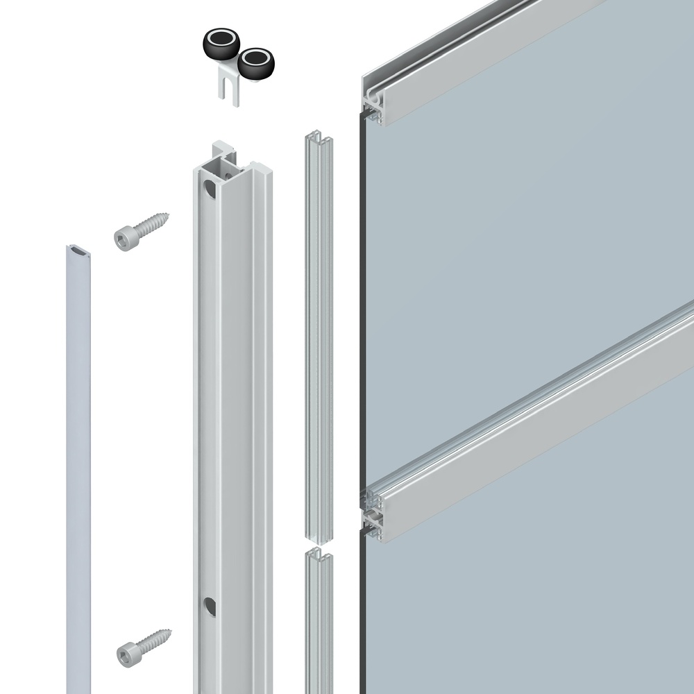 BASE FLOOR KIT PUERTA RUEDA OCULTA CARRIL 75 PARA TABLERO O CRISTAL 