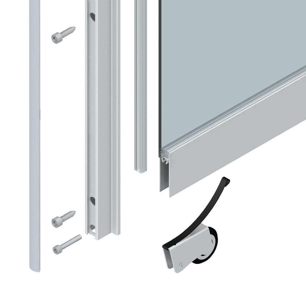 BASE FLOOR KIT PUERTA RUEDA OCULTA CARRIL 75 PARA TABLERO O CRISTAL 