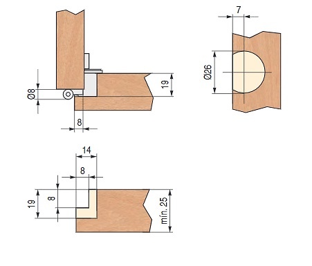 BISAGRA CAZOLETA CIFUENTES 26x19MM REGULABLE SIN REMATE 
