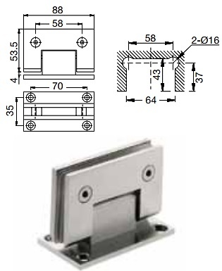 BISAGRAS Y SOPORTES CRISTAL DE 8 A 10 MM DE GROSOR INOX MATE 180º BISAGRA PARED/VIDRIO 8/10MM ACERO INOX AISI 304 