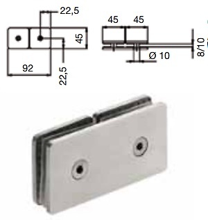 BISAGRAS Y SOPORTES CRISTAL DE 8 A 10 MM DE GROSOR INOX MATE 180º FIJACION VIDRIO/VIDRIO 8/10MM ACERO INOX AISI 304 