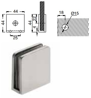 BISAGRAS Y SOPORTES CRISTAL DE 8 A 10 MM DE GROSOR INOX MATE 90º FIJACION VIDRIO/PARED SIN PLETINA 8/10MM ACERO INOX AISI 304 