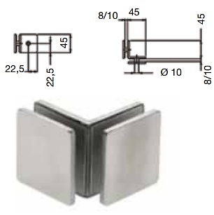 BISAGRAS Y SOPORTES CRISTAL DE 8 A 10 MM DE GROSOR INOX MATE 90º FIJACION VIDRIO/VIDRIO 8/10MM ACERO INOX AISI 304 