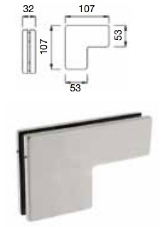 BISAGRAS Y SOPORTES CRISTAL DE 8 A 10 MM DE GROSOR INOX MATE 90º REFUERZO ESQUINA 2 PANELES 8/10MM ACERO INOX AISI 304 