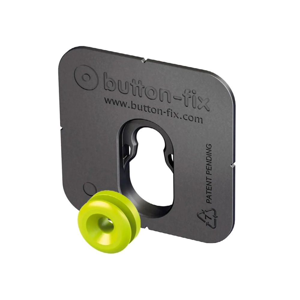 BUTTON-FIX ENCOLADO HASTA 20 KG. APROX. NEGRO/VERDE Kit Button-Fix Encolado: Placa + Botón conector verde Fijación tornillo cabeza plana 4,5x50 100 UNIDADES 20 UNIDADES Fijación tornillo cabeza plana 4,5x50 Kit Button-Fix Encolado: Placa + Botón conector verde NEGRO/VERDE 