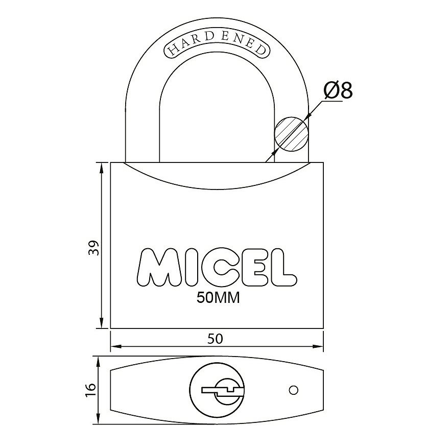 CANDADO ARCO NORMAL LLAVES IGUALES CN01 LATONADO LATON 16 50 50 LATON 6 