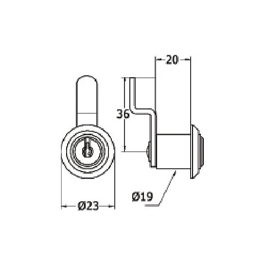 CERRADURA BUZON CURVA CM05 20mm CROMO BRILLO CROMO BRILLO 30 23 36 ZAMAK LLAVES DISTINTAS 1 