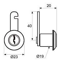 CERRADURA BUZON RECTA CM04 20mm CROMO BRILLO CROMO BRILLO 20 23 40 ZAMAK LLAVES DISTINTAS 1 