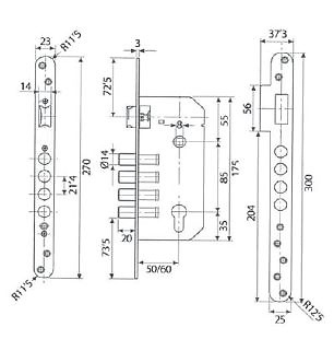 CERRADURA EMBUTIR 4 PUNTOS ACERO INOX 85 MM 50 MM NIQUEL SAT. 85 MM 50 MM LATONADO 85 MM 50 MM 