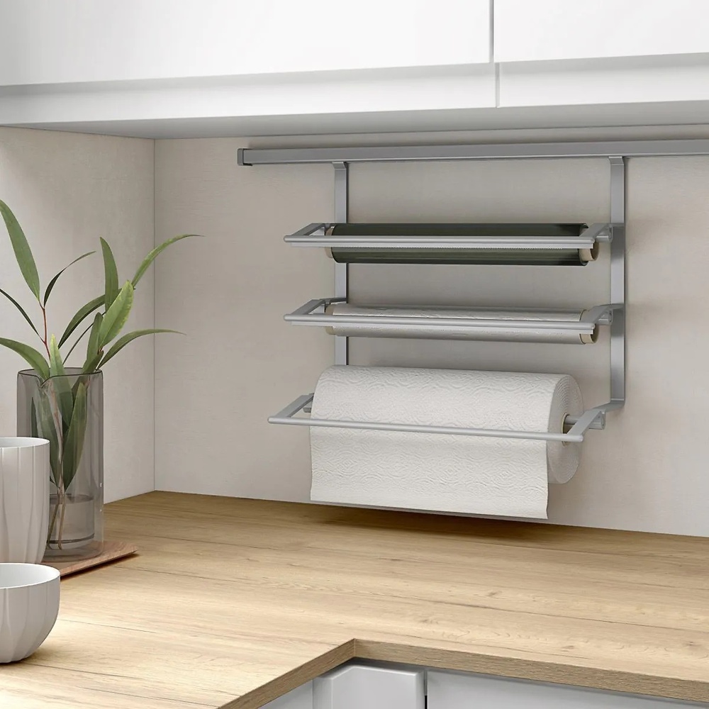 CESTA SOPORTE ROLLOS TRIPLE PARA COLGAR EN LA PARED DE LA COCINA 