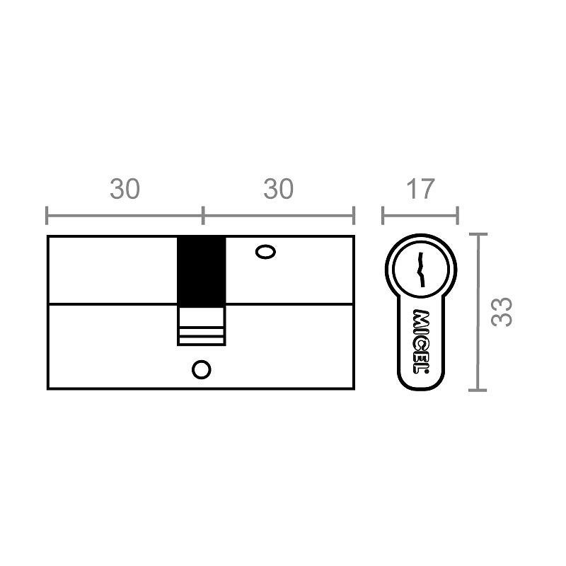 CILINDRO SEGURIDAD CS04 LLAVES IGUALES SERIE G1 LEVA 15 LATON 33 17 60 LARGA LATON 1 