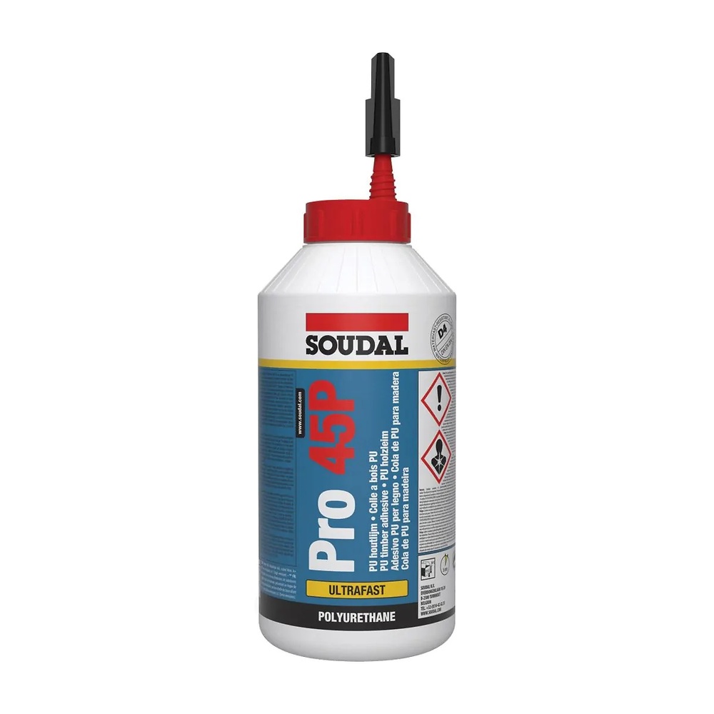 COLA DE POLIURETANO SOUDAL PARA MADERA D4 BLANCO Soudal Pro 45P SECADO 30 MIN BIBERON 