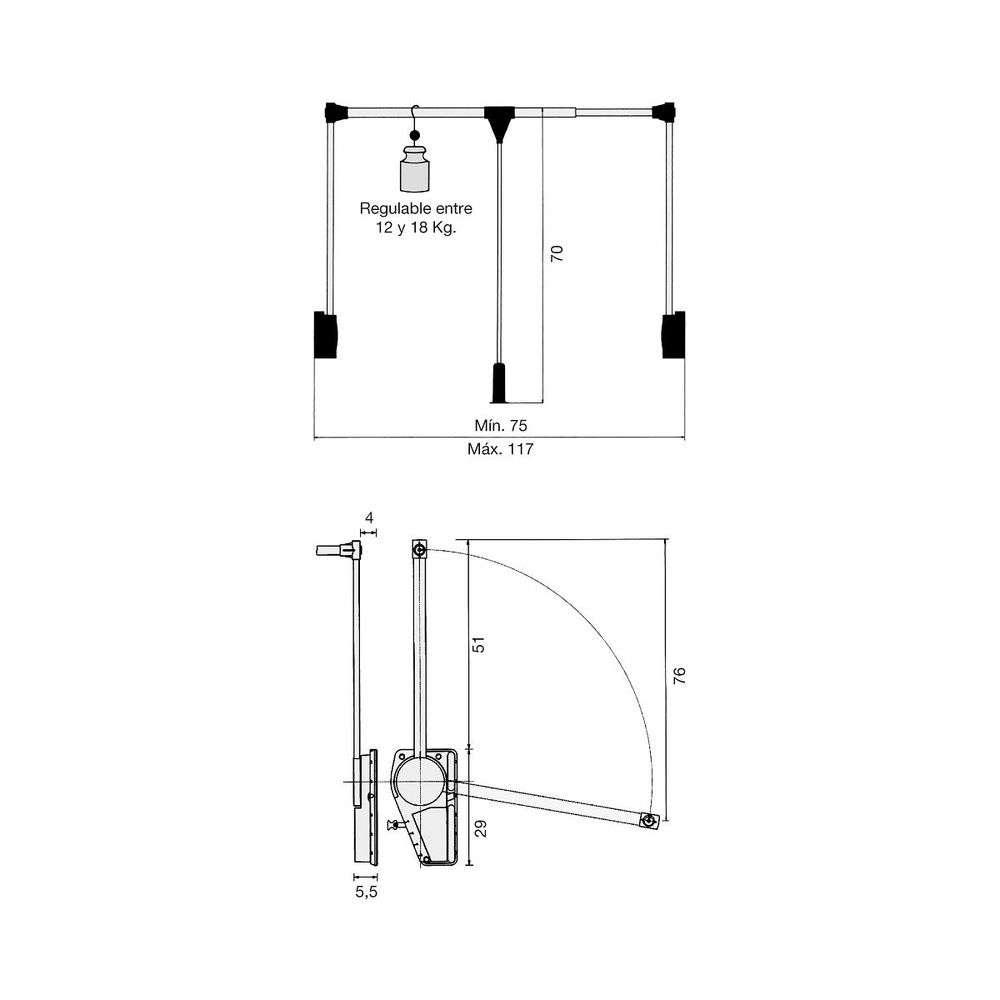 COLGADOR BARRA PERCHA BASCULANTE DOBLE CON REGULACIÓN 12/18 KG- SUPERLIFT 