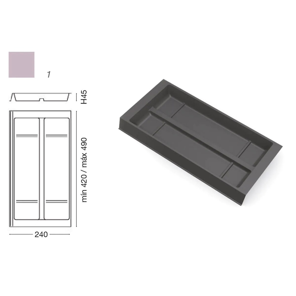 COMBI CUBERTEROS ADAPTABLES MODULAR ANTRACITA 54 MM 240 MM Cubertero lateral de 1 Aleta 420/490 mm 