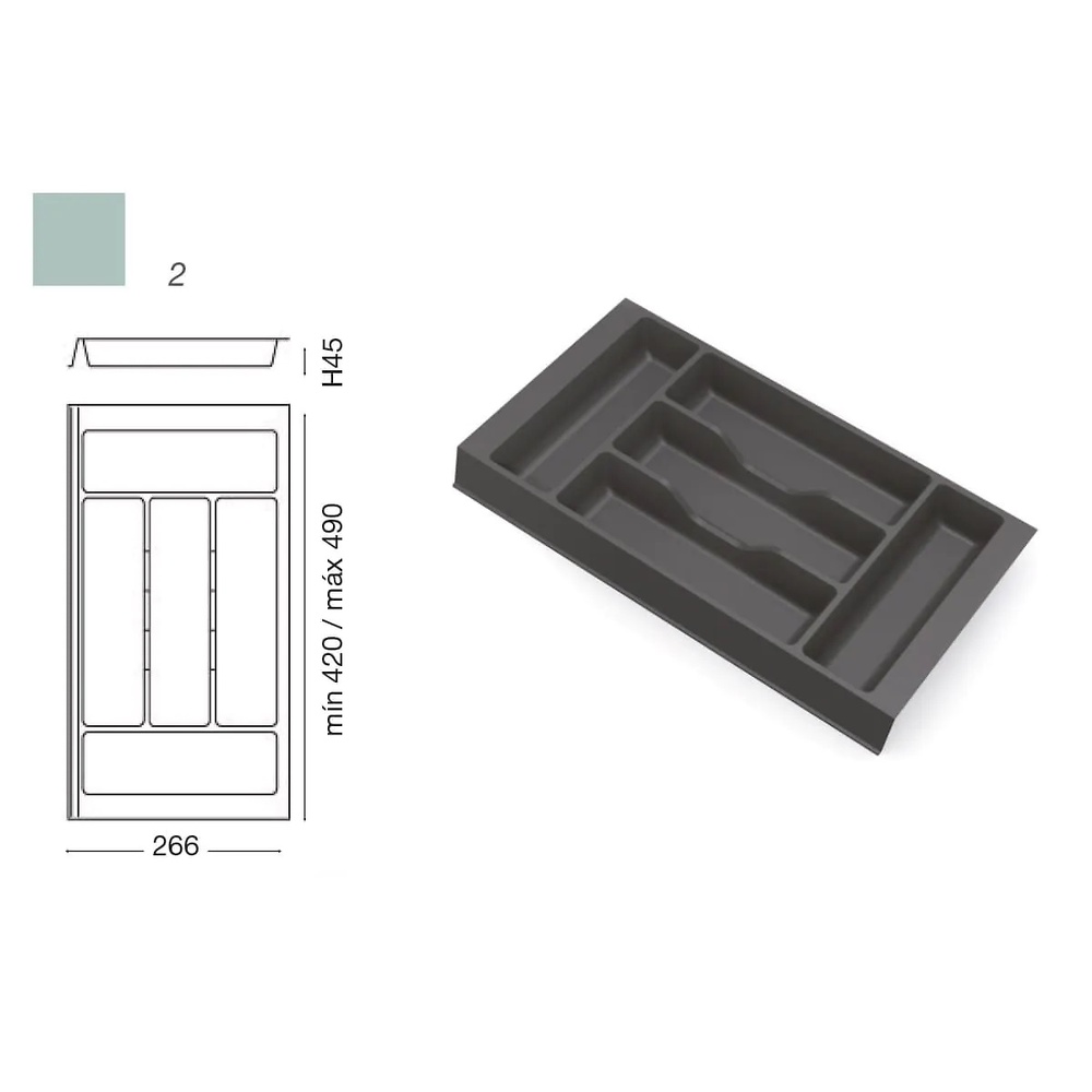 COMBI CUBERTEROS ADAPTABLES MODULAR ANTRACITA 54 MM 266 MM Cubertero lateral de 1 Aleta 420/490 mm 