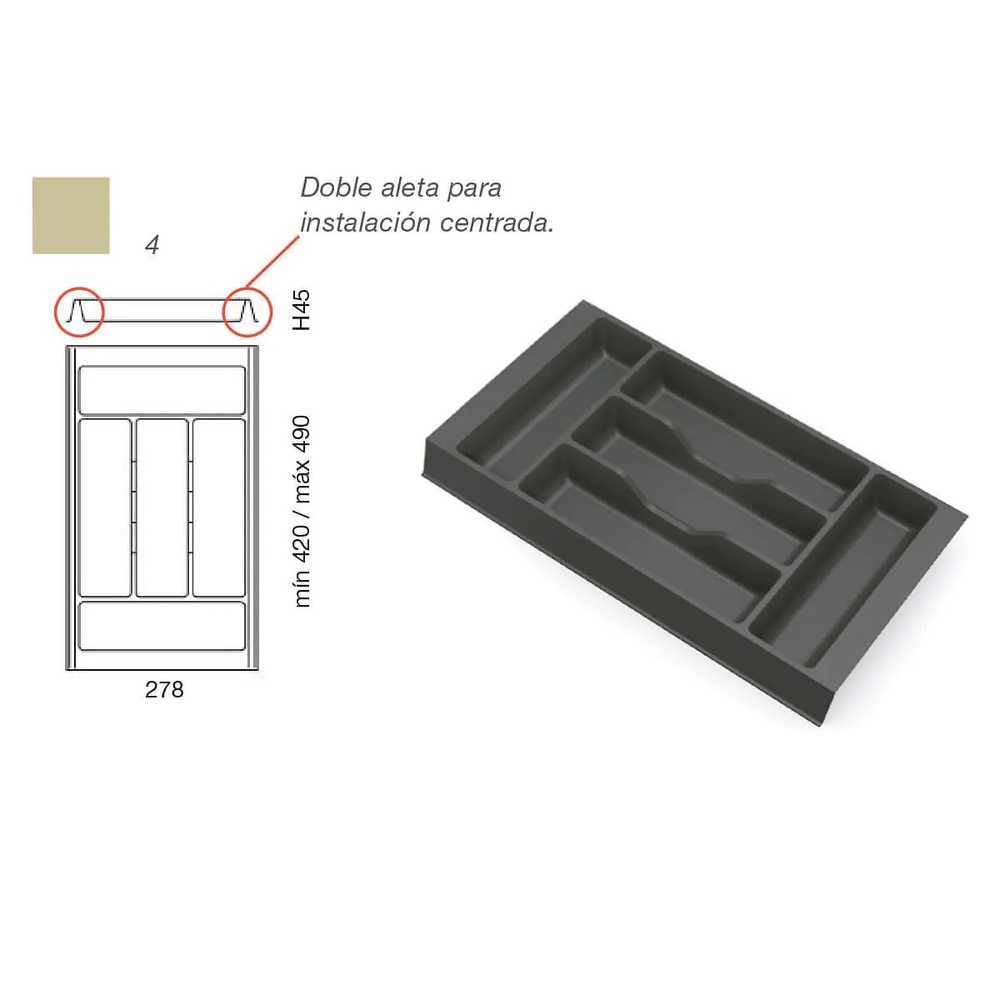 COMBI CUBERTEROS ADAPTABLES MODULAR ANTRACITA 54 MM 278 MM Cubertero lateral de 2 Aletas 420/490 mm 