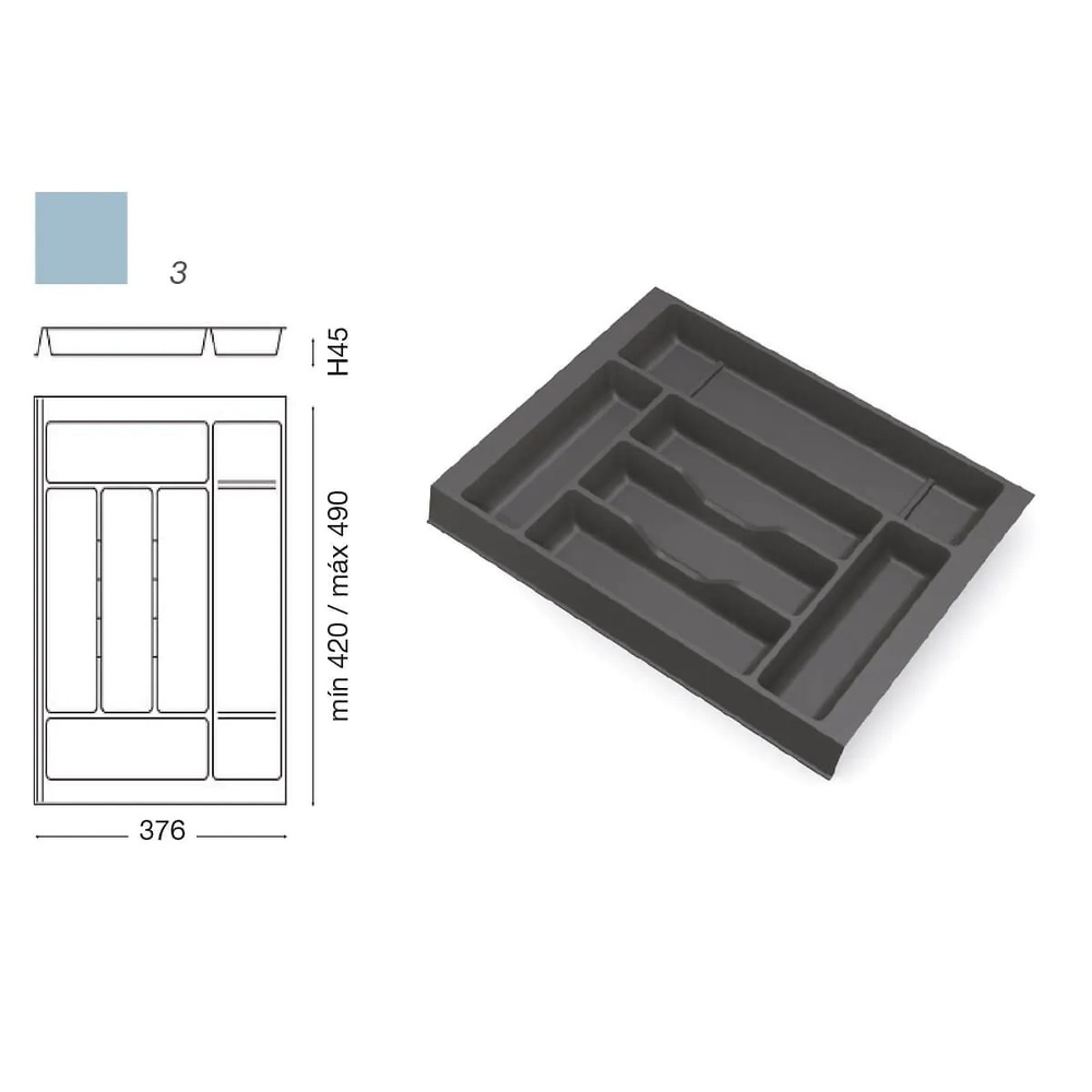 COMBI CUBERTEROS ADAPTABLES MODULAR ANTRACITA 54 MM 376 MM Cubertero lateral de 1 Aleta 420/490 mm 