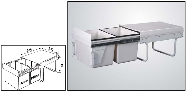 CUBO RECICLADO RESIDUOS 30 2X15 LITROS 