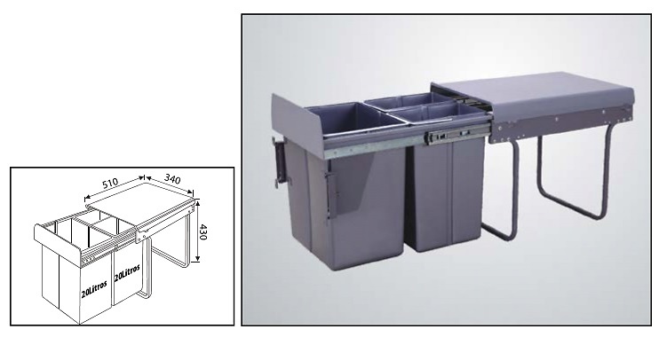 CUBO RECICLADO RESIDUOS 40 2X10+1X20 LITROS 