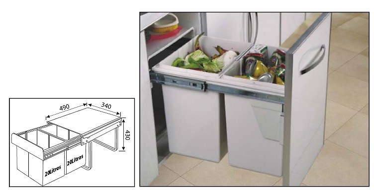 CUBO RECICLADO RESIDUOS 40 2X20 LITROS 