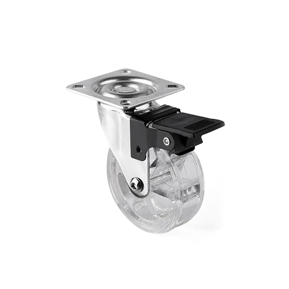 EMMA-2 RUEDA DE HORQUILLA CON O SIN FRENO CROMO/TRANSPARENTE 64 MM 42 x 42 mm 50 MM CON FRENO 40 KG 60 x 60 mm 64 KG 75 mm 97 MM CON FRENO CROMO/TRANSPARENTE 