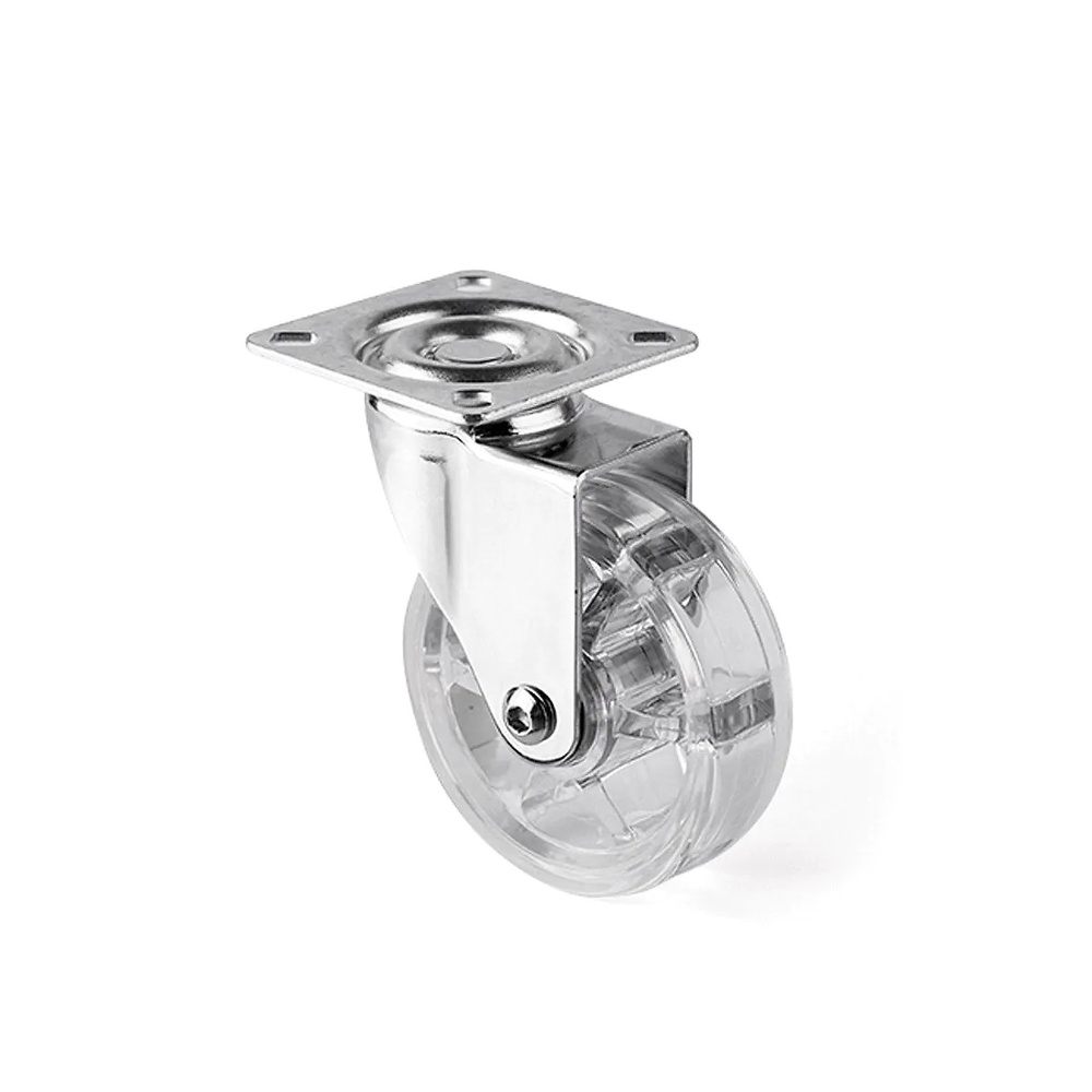 EMMA-2 RUEDA DE HORQUILLA CON O SIN FRENO CROMO/TRANSPARENTE 64 MM 42 x 42 mm 50 MM SIN FRENO 40 KG 60 x 60 mm 64 KG 75 mm 97 MM CROMO/TRANSPARENTE SIN FRENO 