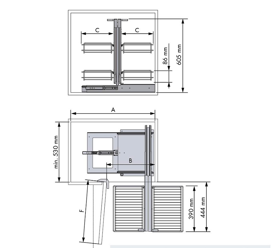 ESQUINERO LINEA BASICA KIT BASTIDOR EXTRAÍBLE RINCON CIEGO PUERTA 40/45 CMS CIERRE AMORTIGUADO 