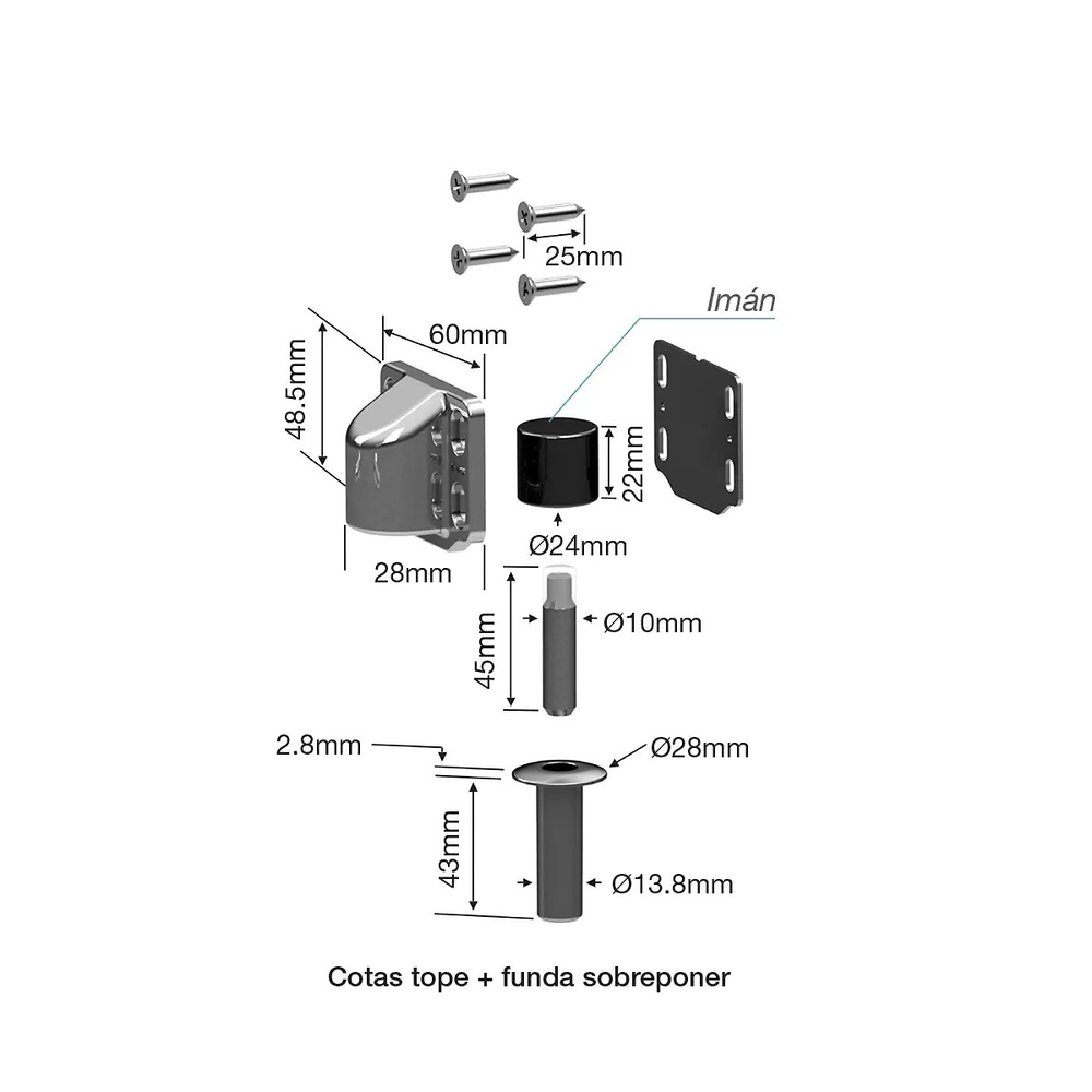 FANTOM TOPE Y RETENEDOR SOBREPUESTO MAGNETICO PARA PUERTAS 
