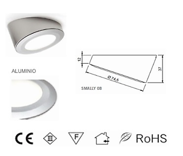 FOCO LED SMALLY OB OBLICUO SOBREPONER LUZ HOMOGENEA PLATA MATE Y NEGRO A 12V 
