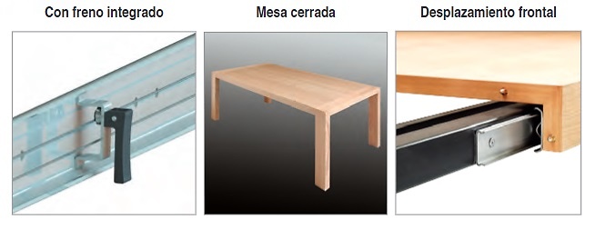 FRONTSLIDE H47 Guía unidireccional sobresalida para mesas extensibles, extracción frontalCon freno integrado y sin freno. 