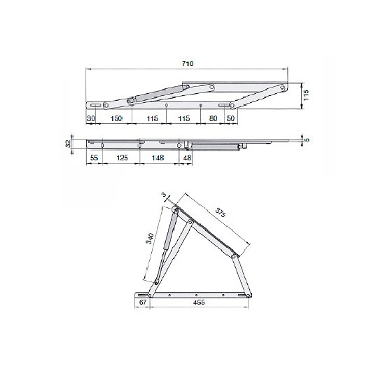 JUEGO BISAGRA CANAPE BCP04 710x115mm NEGRO 
