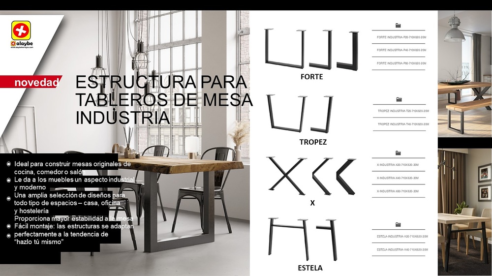 JUEGO PATA MESA MODELO INDUSTRIAL NEGRO ACERO 