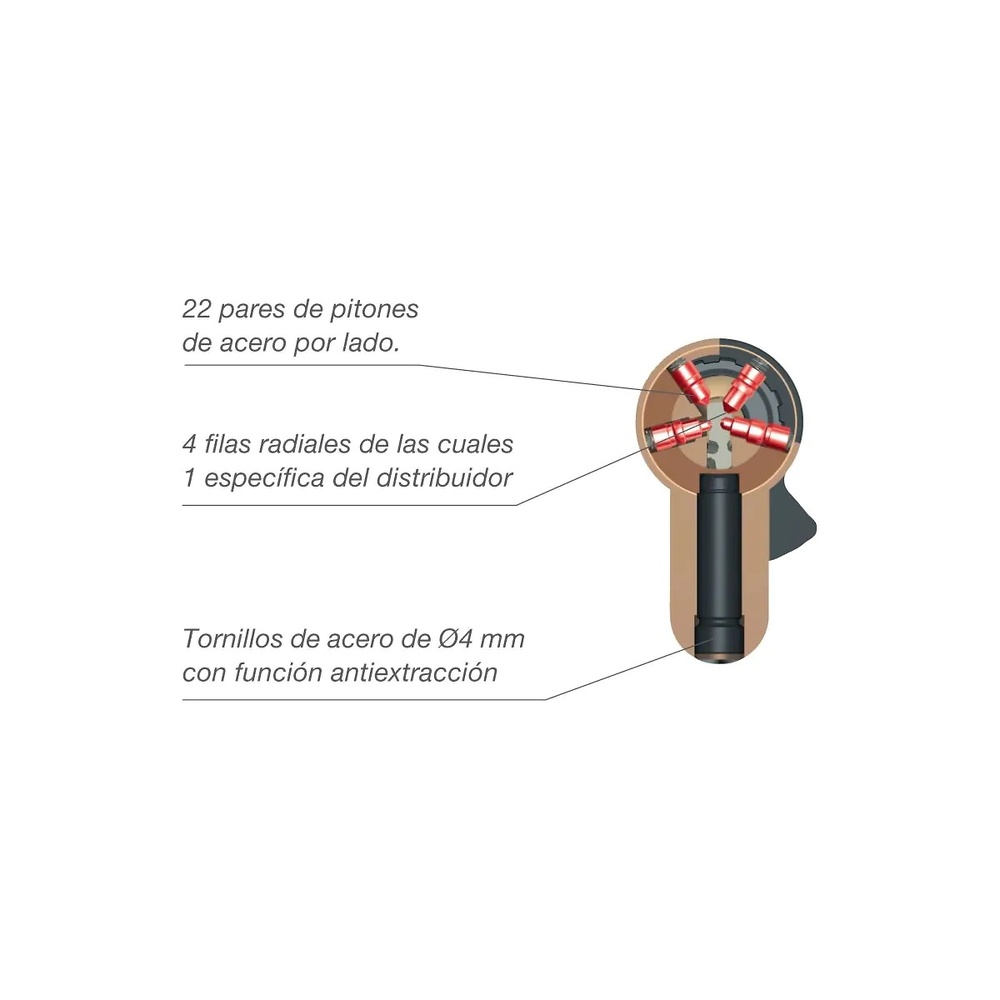 KABA EXPERT LAM VDS EXTREM PROTECTION SYSTEM BOMBILLO DE 22 PITONES CON LLAVE DE PUNTOS INCOPIABLE 