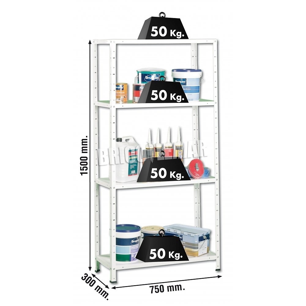 KIT CLASSIC ESTANTERIA BASIC ALTURA 1500/1700 MM ANCHO 750 MM BLANCO 1500 750 4 300 200 KG CON TORNILLOS 