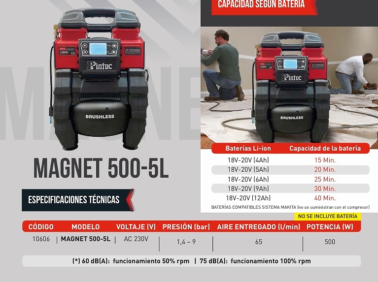 KIT CLAVADORA PT 635+COMPRESOR SILENCIOSO MAGNET 500-5L 