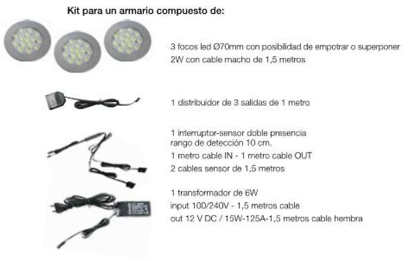 KIT COMPLETO 3 FOCOS LED EMPOTRAR-SUPERPONER CON 2 SENSORES DE APERTURA 