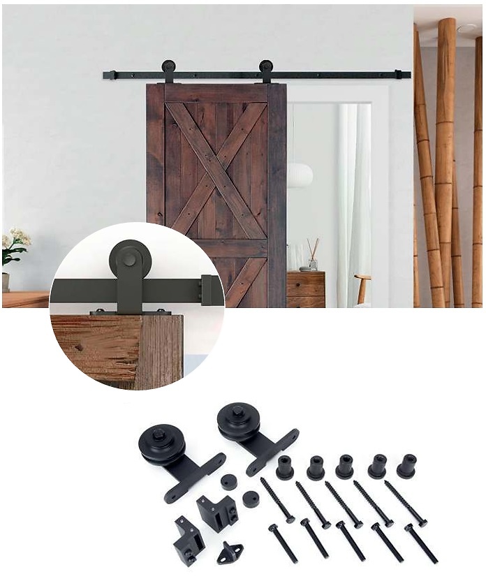 KIT CORREDERA PUERTA MADERA PCB2 2 MTS NEGRO RUSTICO 