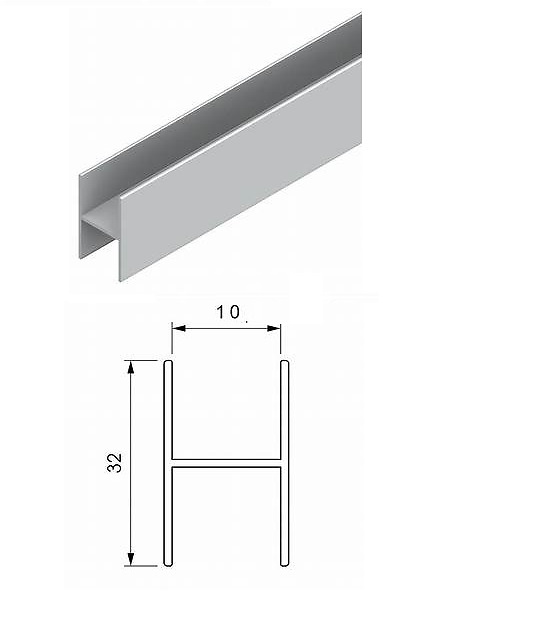 KIT PERFIL H PARA TIRADOR PARA ARMARIO EMPOTRADOS TERRA 75/80/85 PRH10 PARA TABLERO 10MM 2+2 MTS 