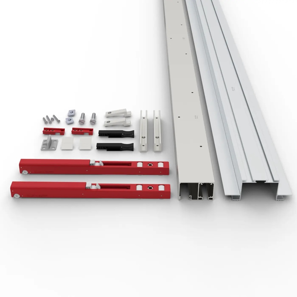 KLEIN FRONT RETRACTIL SISTEMA CORREDERA DE MADERA-PARTICION CRISTAL FALSO TECHO 100 KG KIT GUIA+CARROS CON FRENO PLATA ALUMINIO 1,8MTS KIT GUIA+JUEGO 1 PTA CON FRENO 2,4MTS ALUMINIO KIT GUIA+JUEGO 1 PTA CON FRENO PLATA 2,8MTS ALUMINIO KIT GUIA+JUEGO 1 PTA CON FRENO PLATA 3,4MTS ALUMINIO KIT GUIA+JUEGO 1 PTA CON FRENO PLATA 4 MTS ALUMINIO KIT GUIA+JUEGO 1 PTA CON FRENO PLATA 