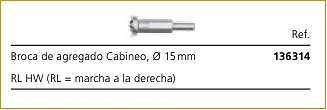 LAMELLO UNION SISTEMA CABINEO ACCESORIOS BROCA 15 MM DE AGREGADO MARCHA DERECHA 1 UNIDAD F 