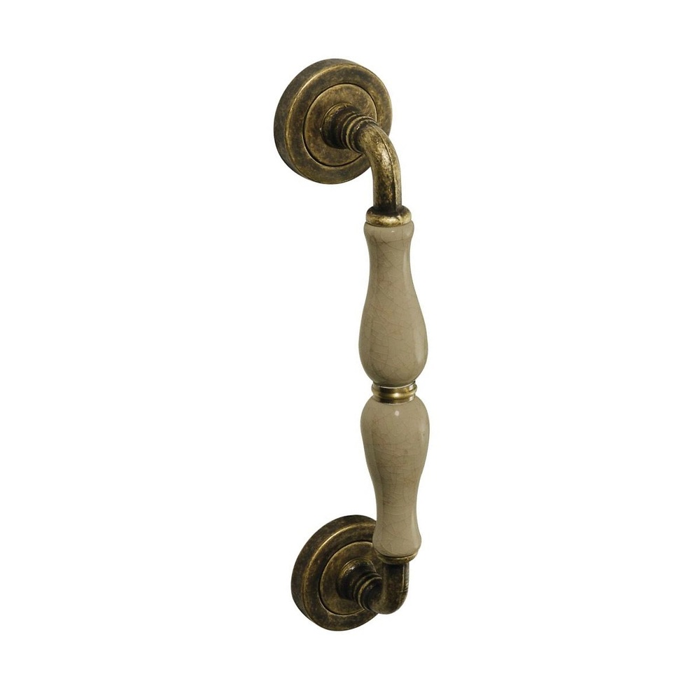 MANILLON MOD.PINO CON ROSETA ZAMAK/PORCELANA BRONCE ENVEJECIDO porcelana CRAQUELE beige 225MM MANILLON 