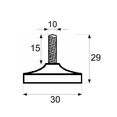NIVELADOR PATA ECO NV09 M10x29mm CROMO BRILLO CROMO BRILLO 35 55 142 ACERO 1 25 29 30 ACERO CROMO BRILLO 
